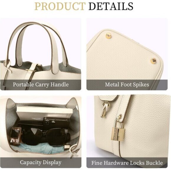 ⚡Women 07BeigeTrendy Genuine Leather Imported Bucket Bag Tote Top Handle Purses - Picture 5 of 6